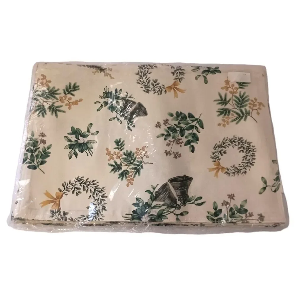 6 MARTHA STEWART Placements Bells Greenery Fabric Christmas Holiday Winter NEW.‎